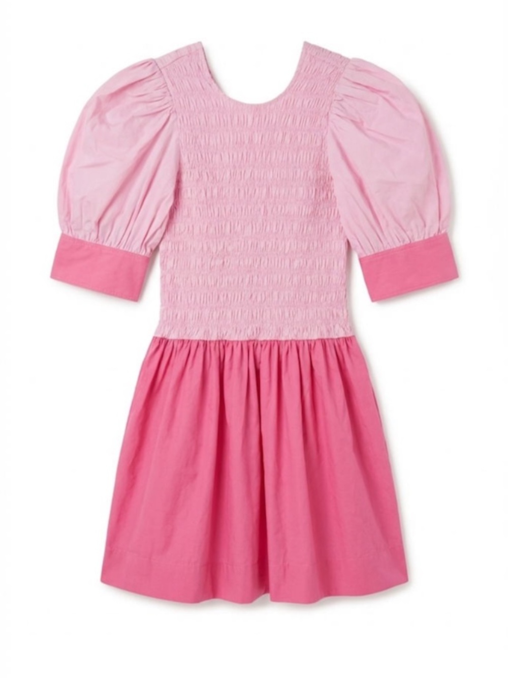 GANNI Pink Block Cotton Poplin Smock Mini Dress - Picture 4 of 5